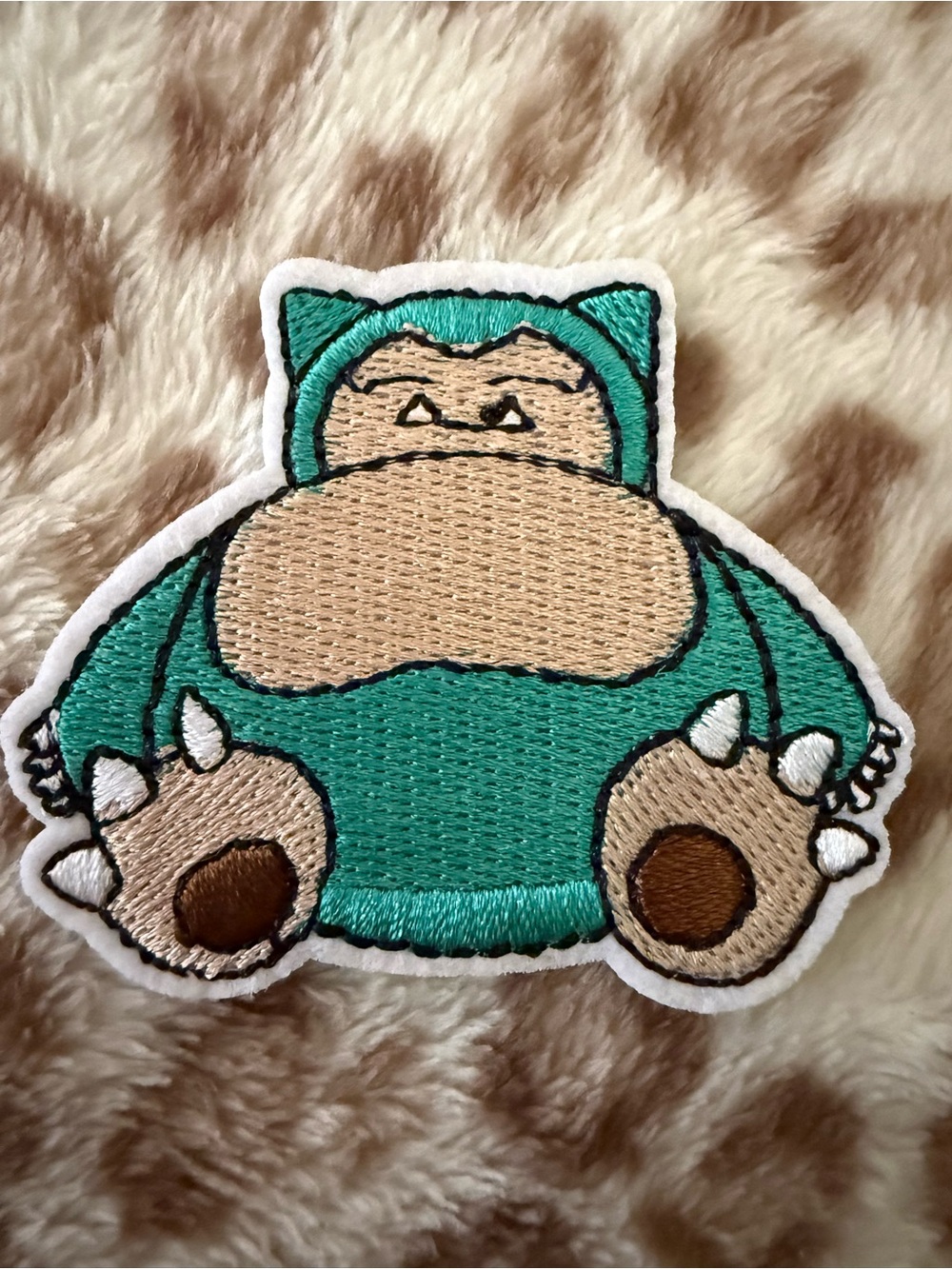 Snorlax Embroidered Iron-On Patch - Teal and Beige
